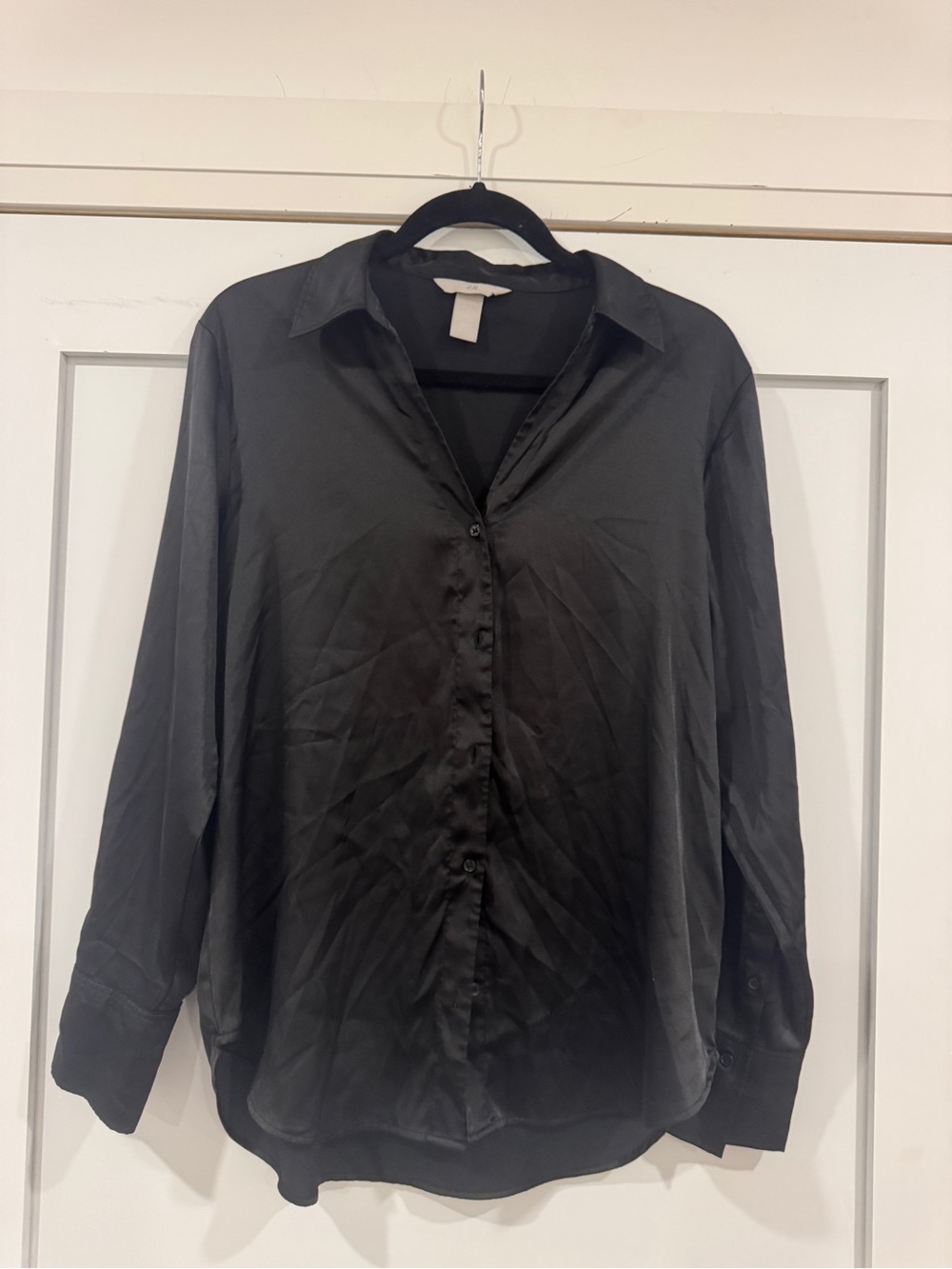 H&M Black Satin Button-Up Shirt
